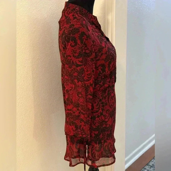 New York City Design Co. Black & Red Paisley Semi See Thru Slit Neck Midi Dress - Picture 2 of 5